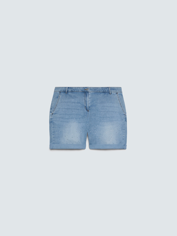 Denim shorts with rhinestone details