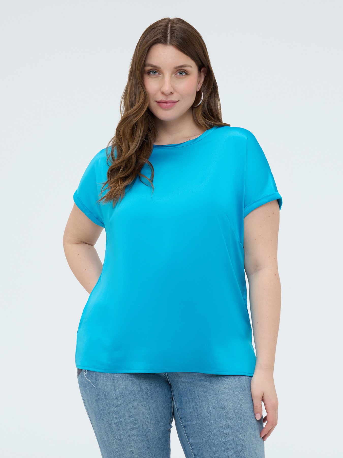 Bi-material t-shirt with round neckline image number 2