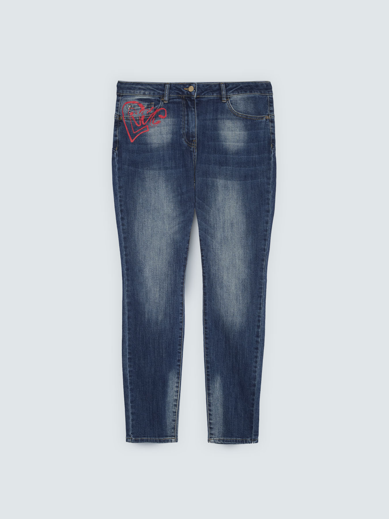 Jeans Skinny con cuore e scritta amour image number 1