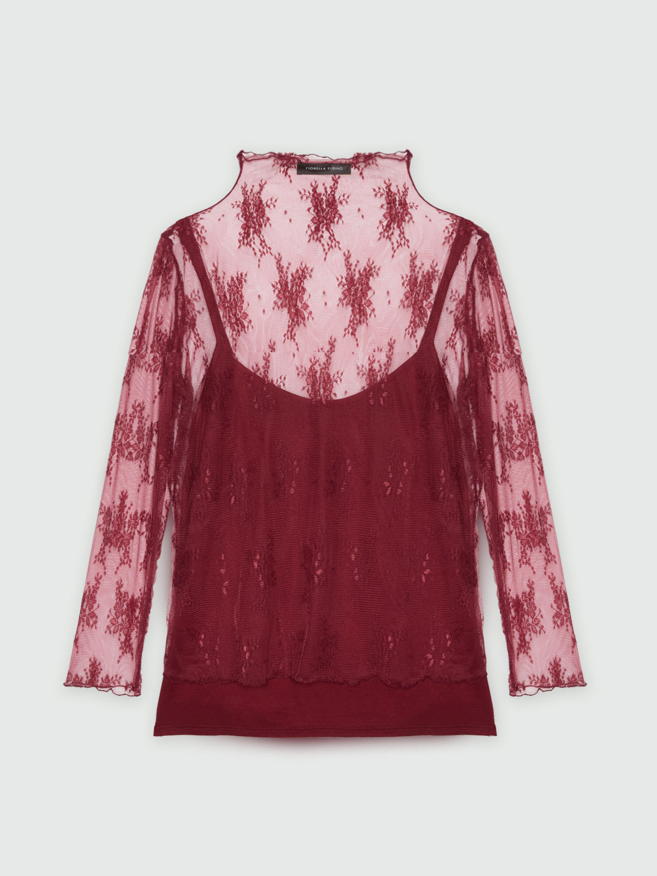 T-shirt in pizzo con top image number 4
