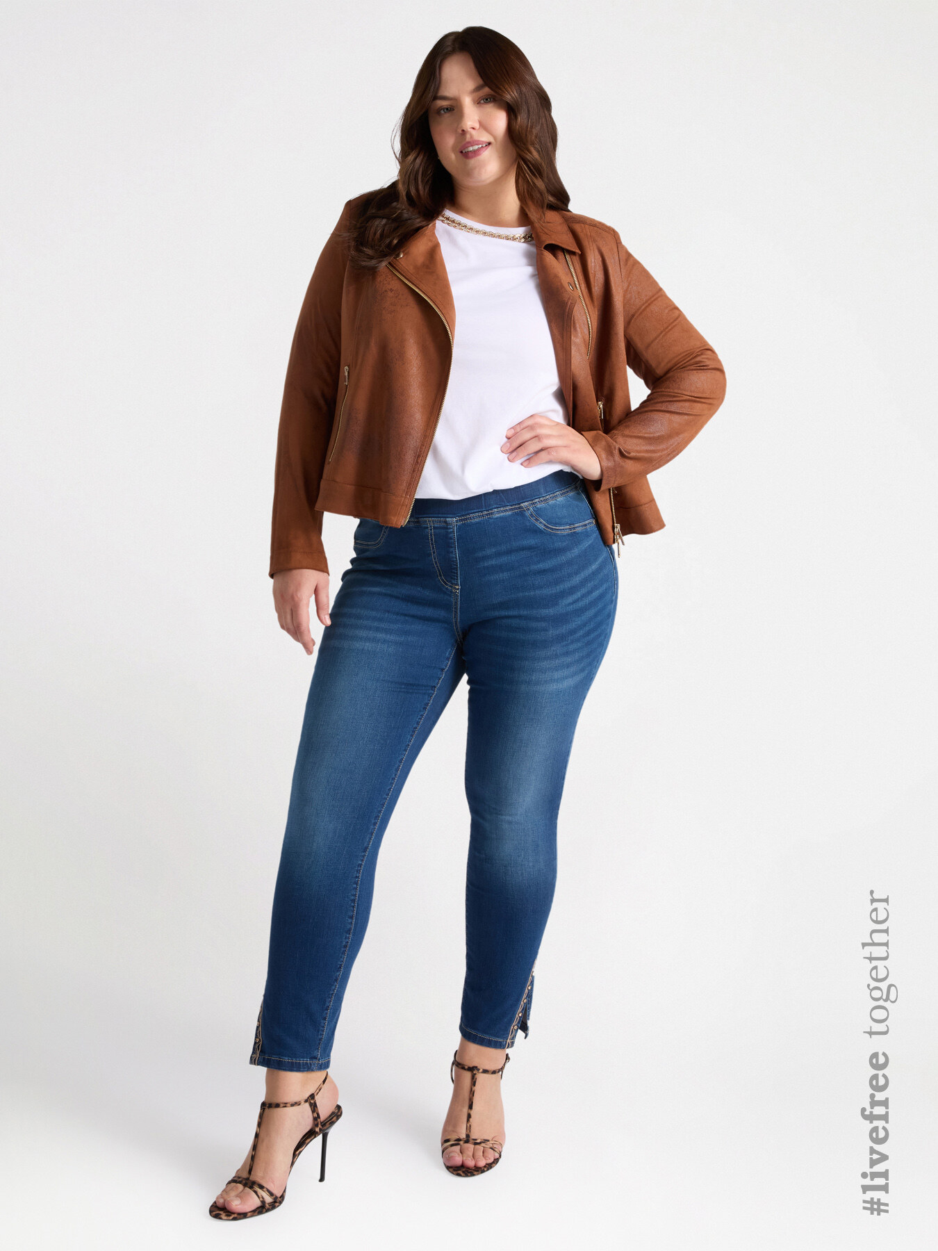 Jeggings con spacco e ricamo image number 0