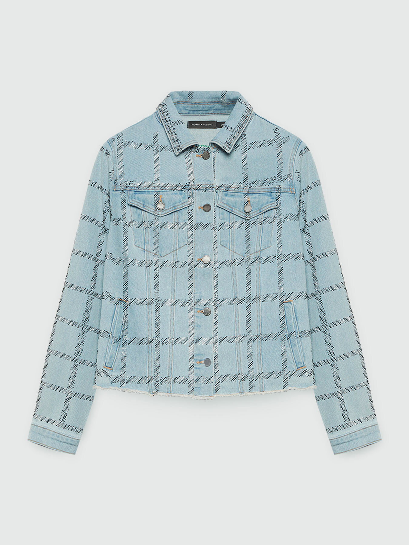 Blouson en denim avec strass dessin Prince de Galles image number 6