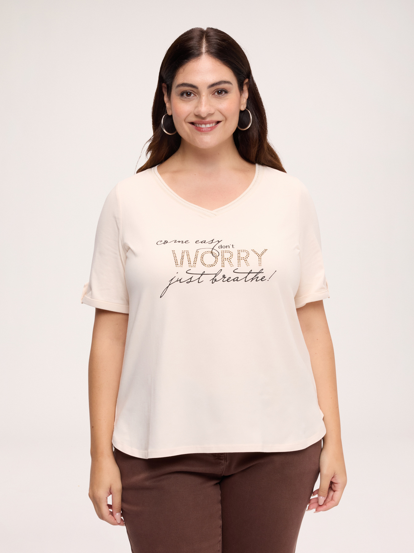 T-shirt en coton avec inscription motivante image number 0