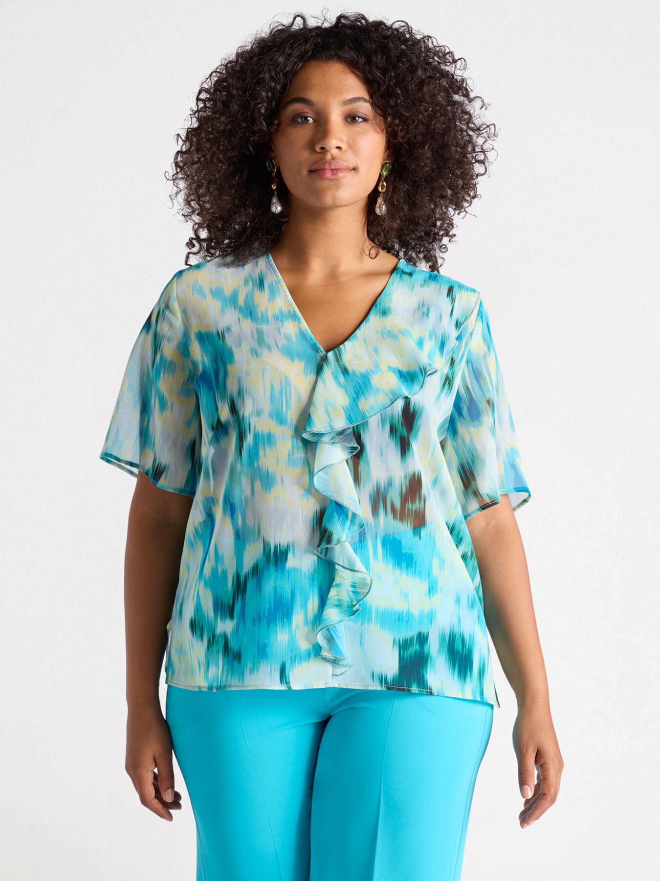 Blouse imprim&eacute;e avec volants image number 0