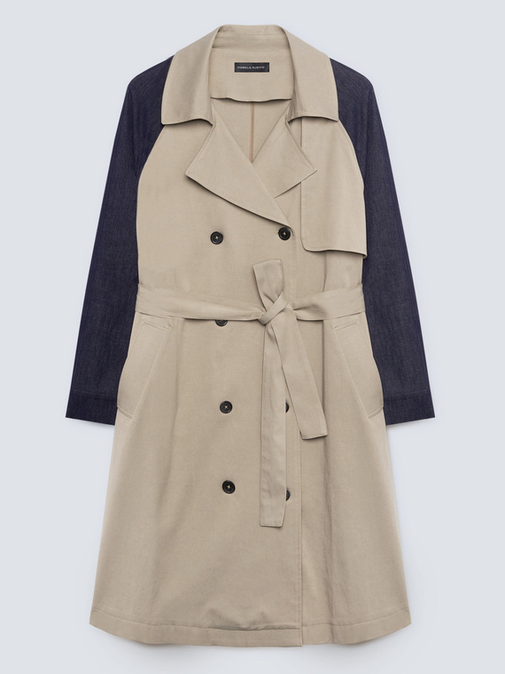 Trench coat with denim sleeves