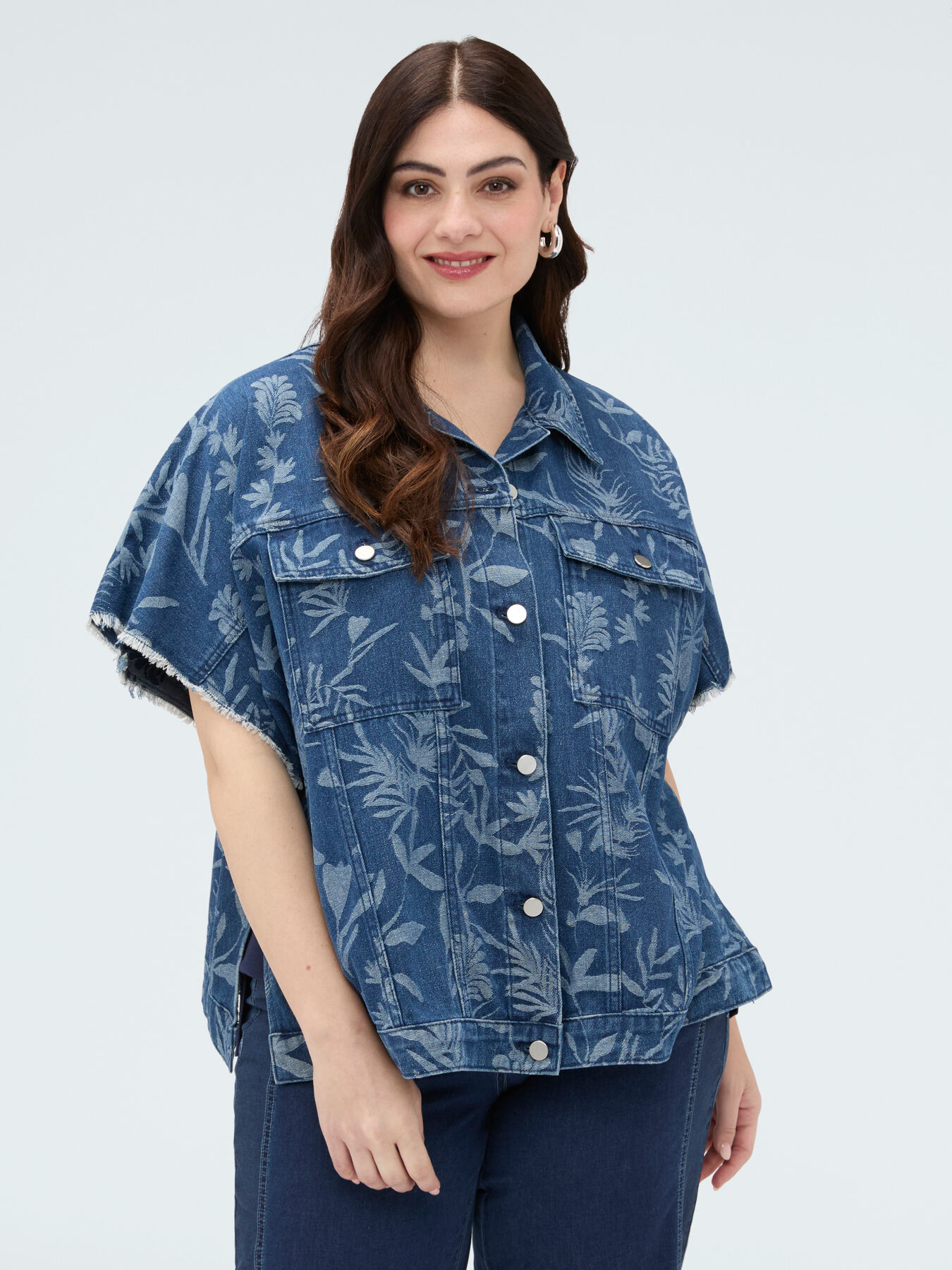 Camisa de denim con motivo jacquard foliage image number 2