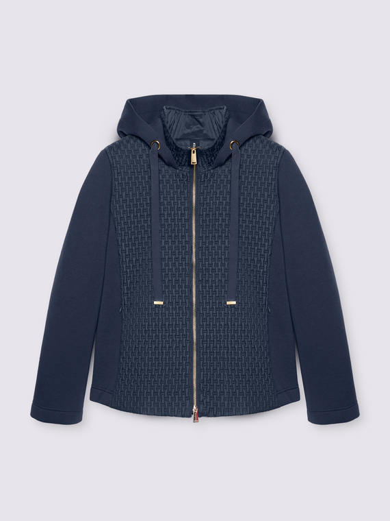 Lightweight dual-material down jacket with hood