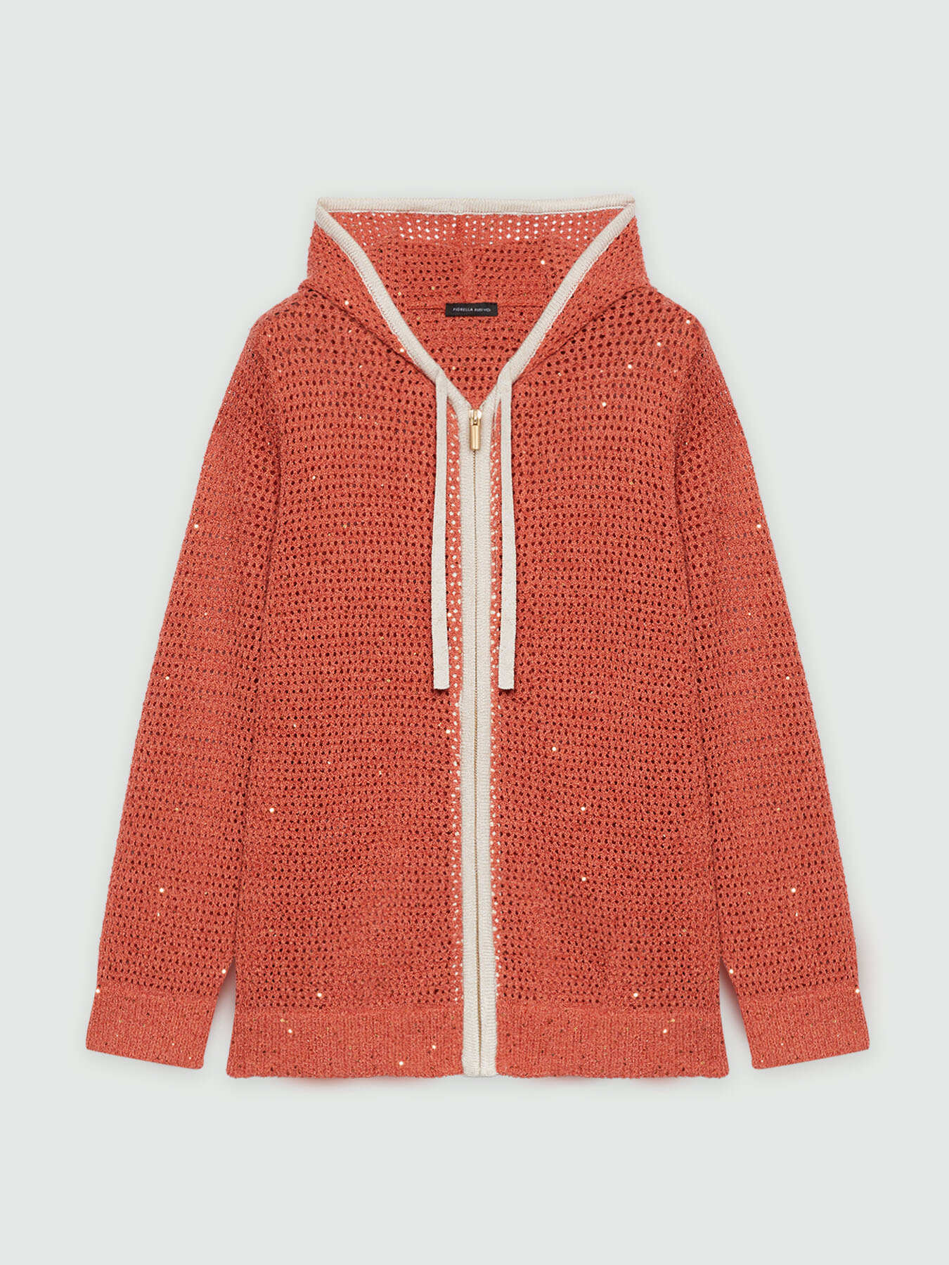 Cardigan traforato con zip e cappuccio image number 5