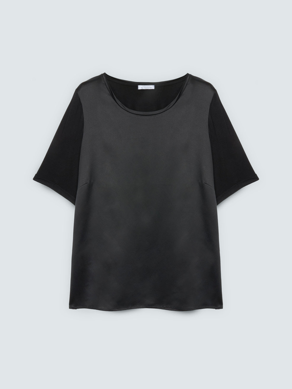 Bimaterial-T-Shirt mit rundem Ausschnitt