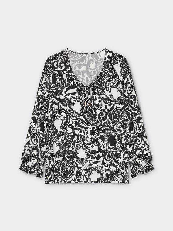 Bluse aus bedruckter Viskose in Black&White