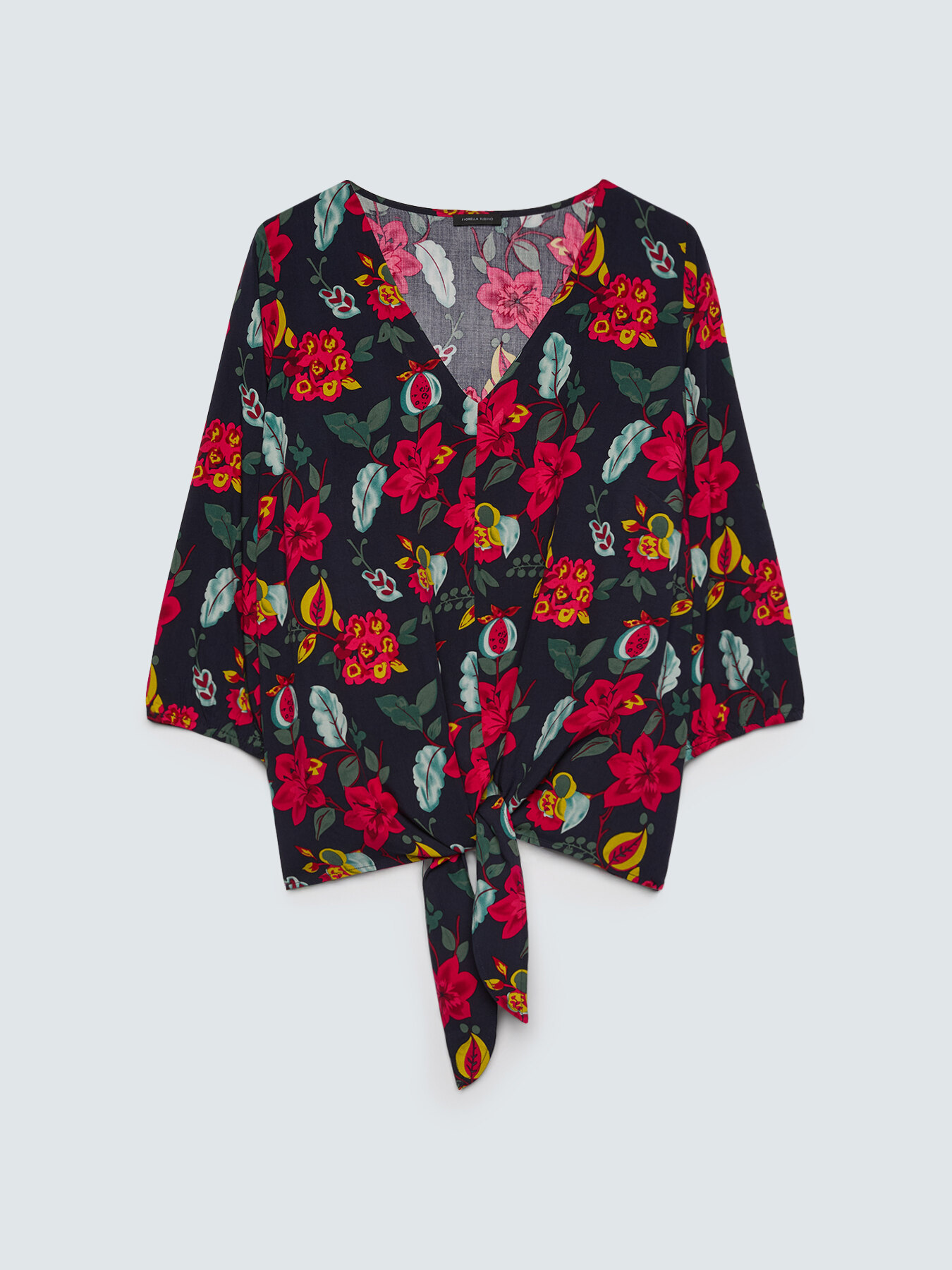 Blouse imprim&eacute; fleuri en viscose avec n&oelig;ud image number 5