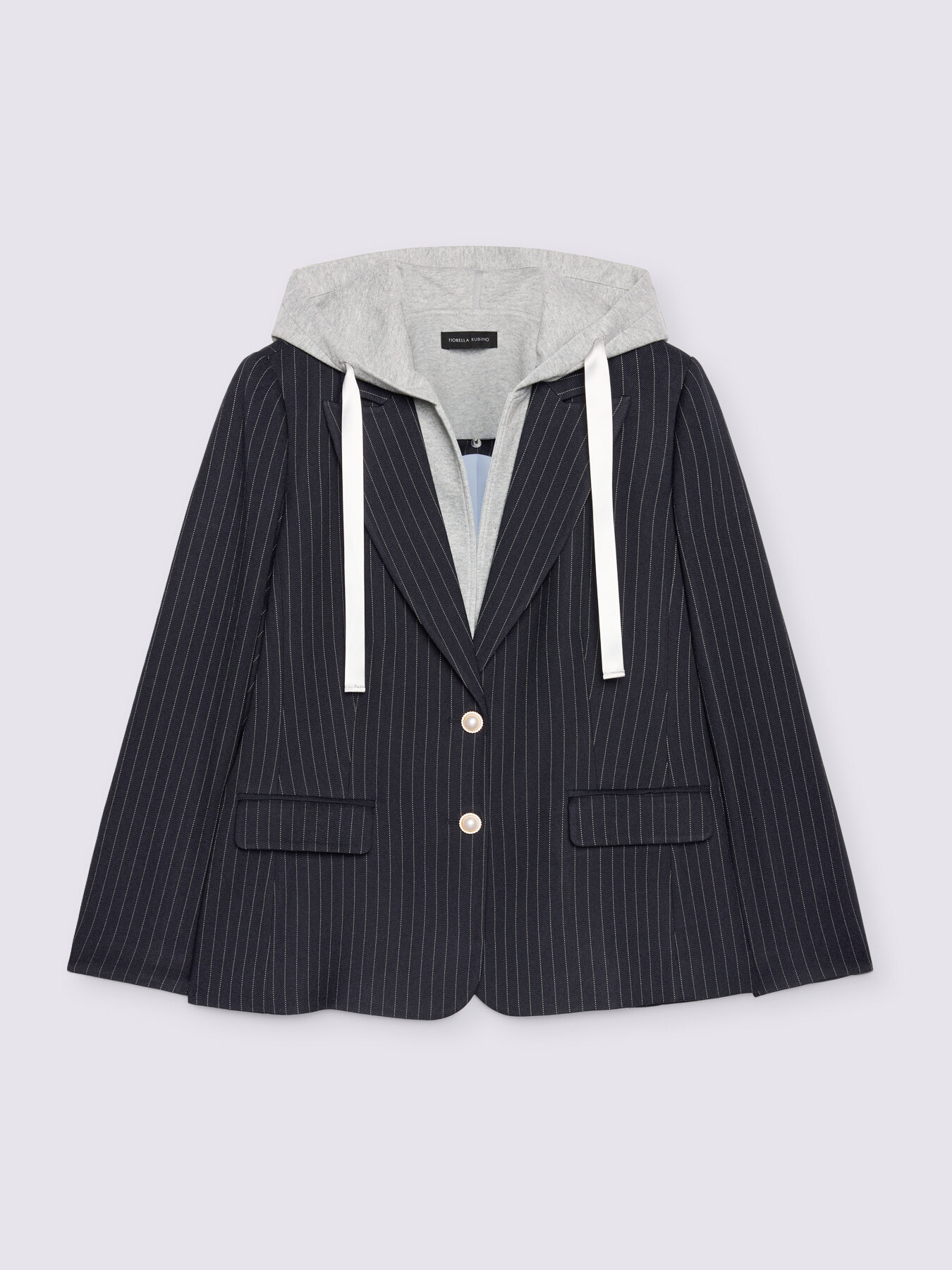 Blazer gessato con cappuccio in felpa staccabile image number 6