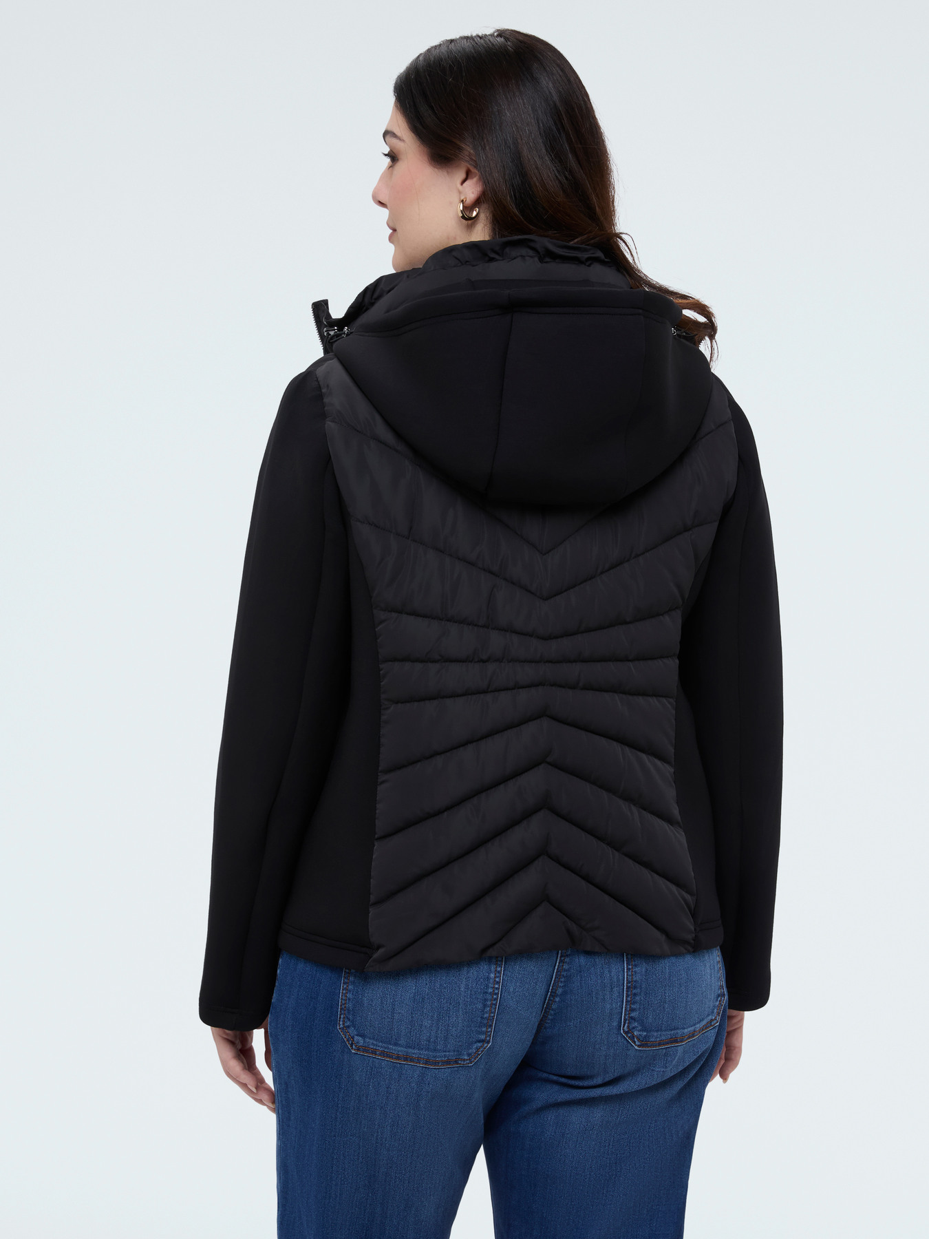 Bi-material chevron quilted puffer jacket image number 1