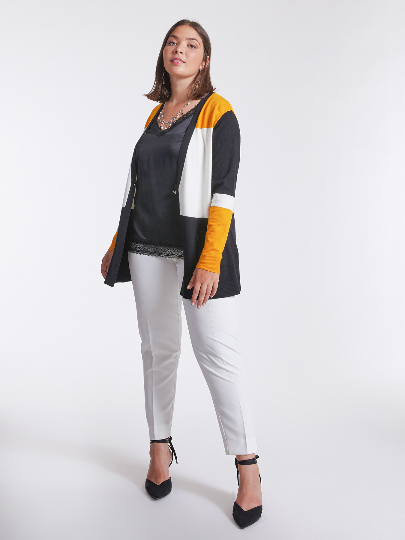 Long colour block cardigan image number 2