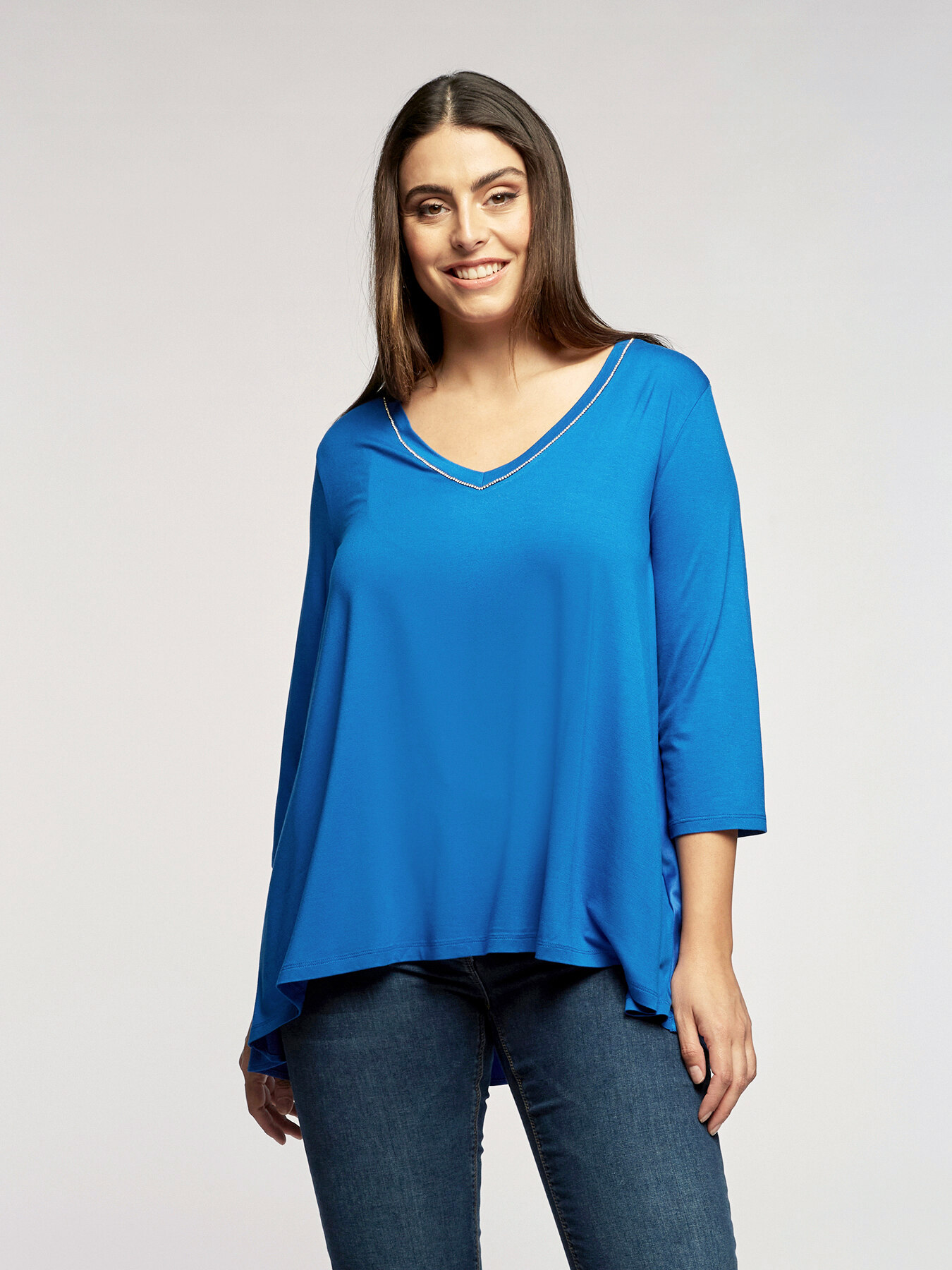 Two-fabric T-shirt with rhinestones image number 0