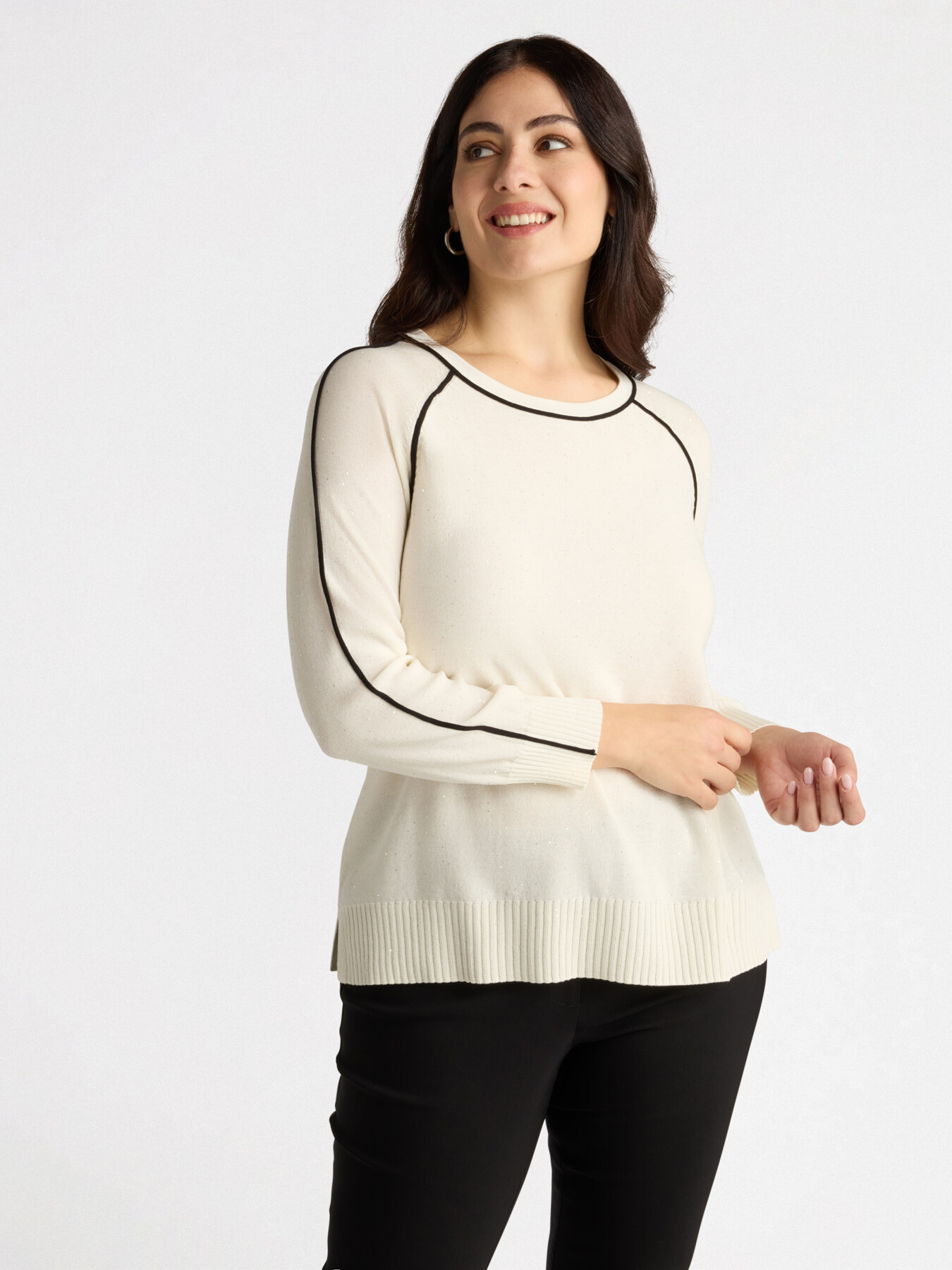 Sweater with contrasting black trims and mini sequins image number 2