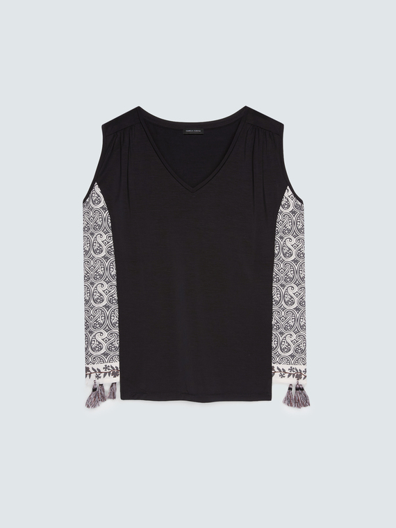 Two-tone top with tassels