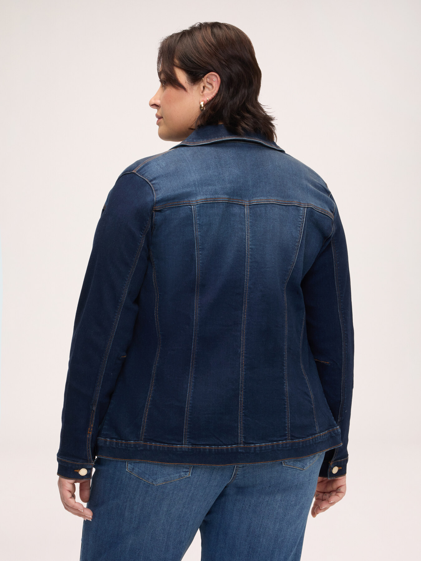 Denim jacket with floral brooch image number 1
