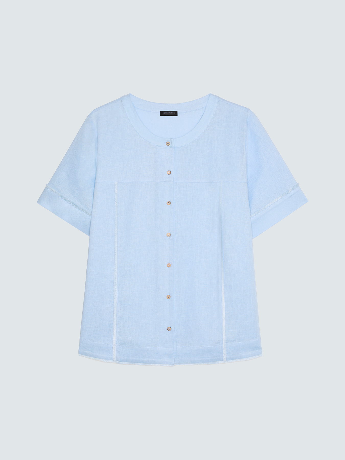 Round neck shirt in linen and viscose blend image number 4