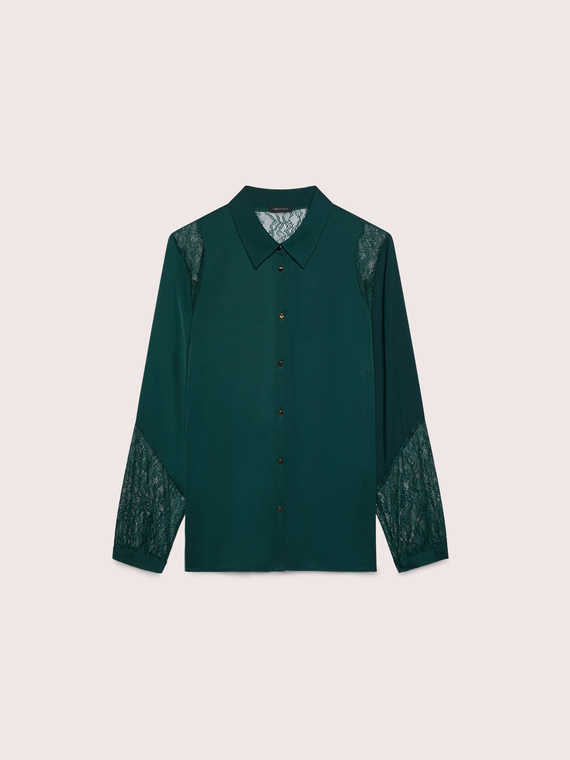 Stretch satin blouse with lace inserts