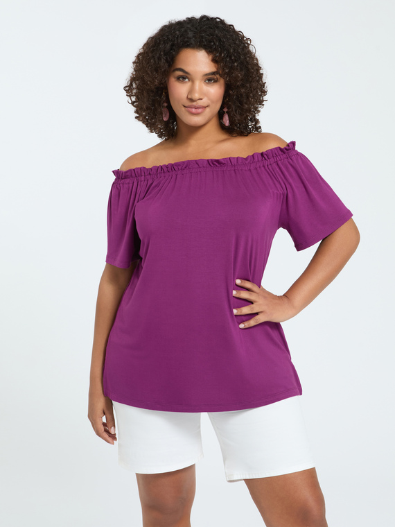 Off-shoulder t-shirt in viscose jersey
