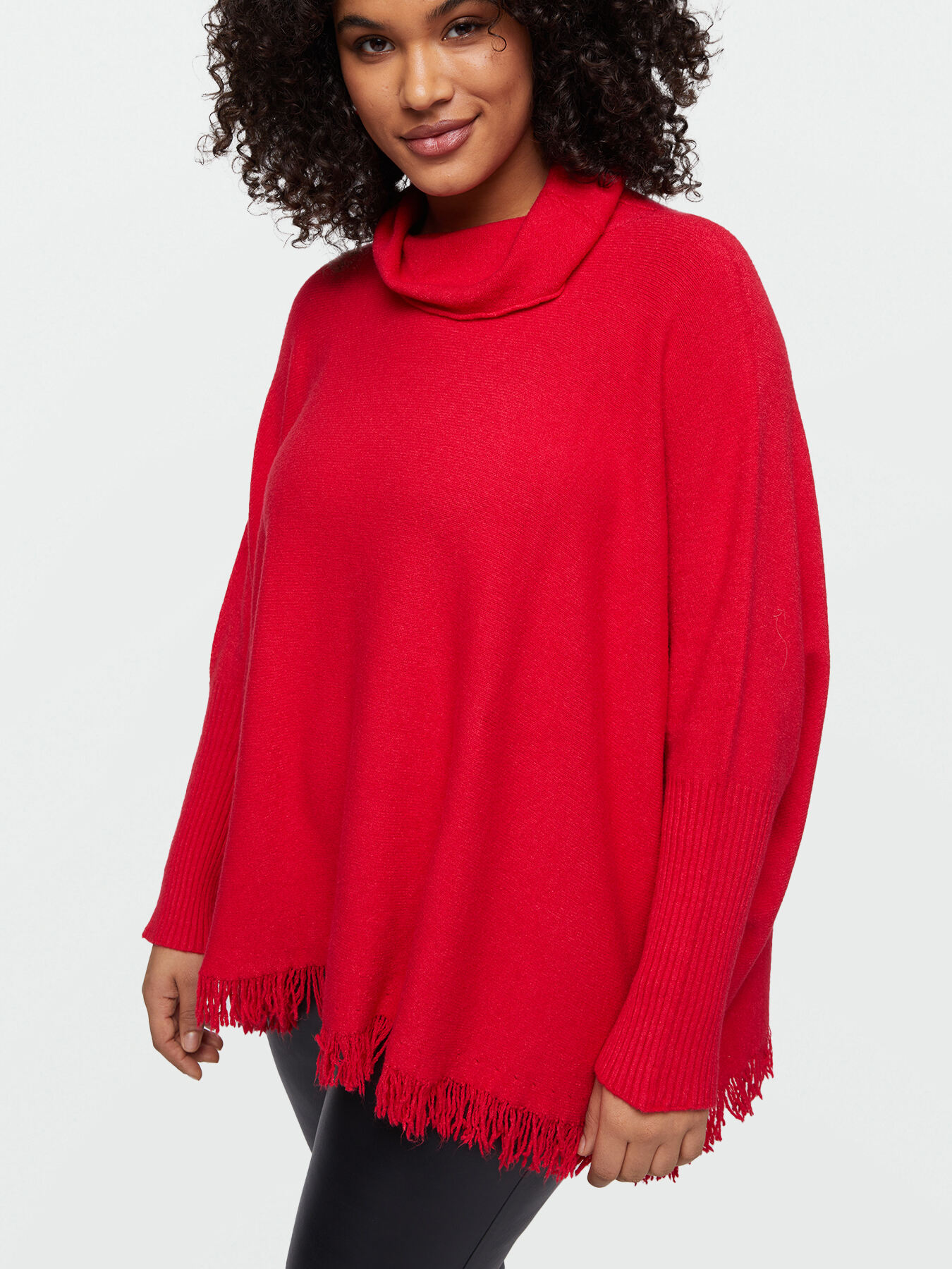 Cape sweater with fringe and cowl neck image number 3