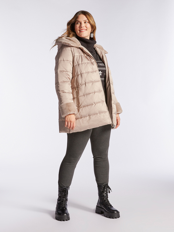 Down jacket with faux fur parts