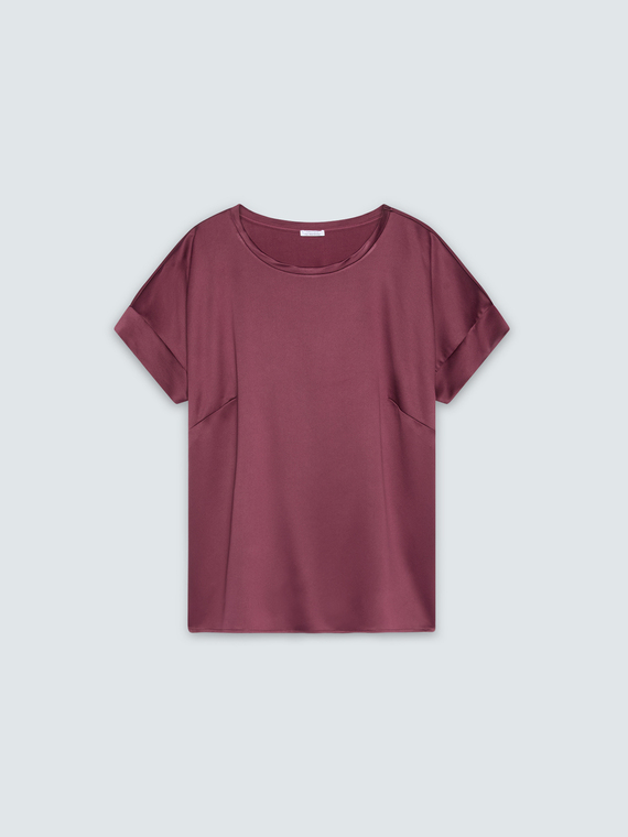 Bi-material T-shirt in satin and jersey