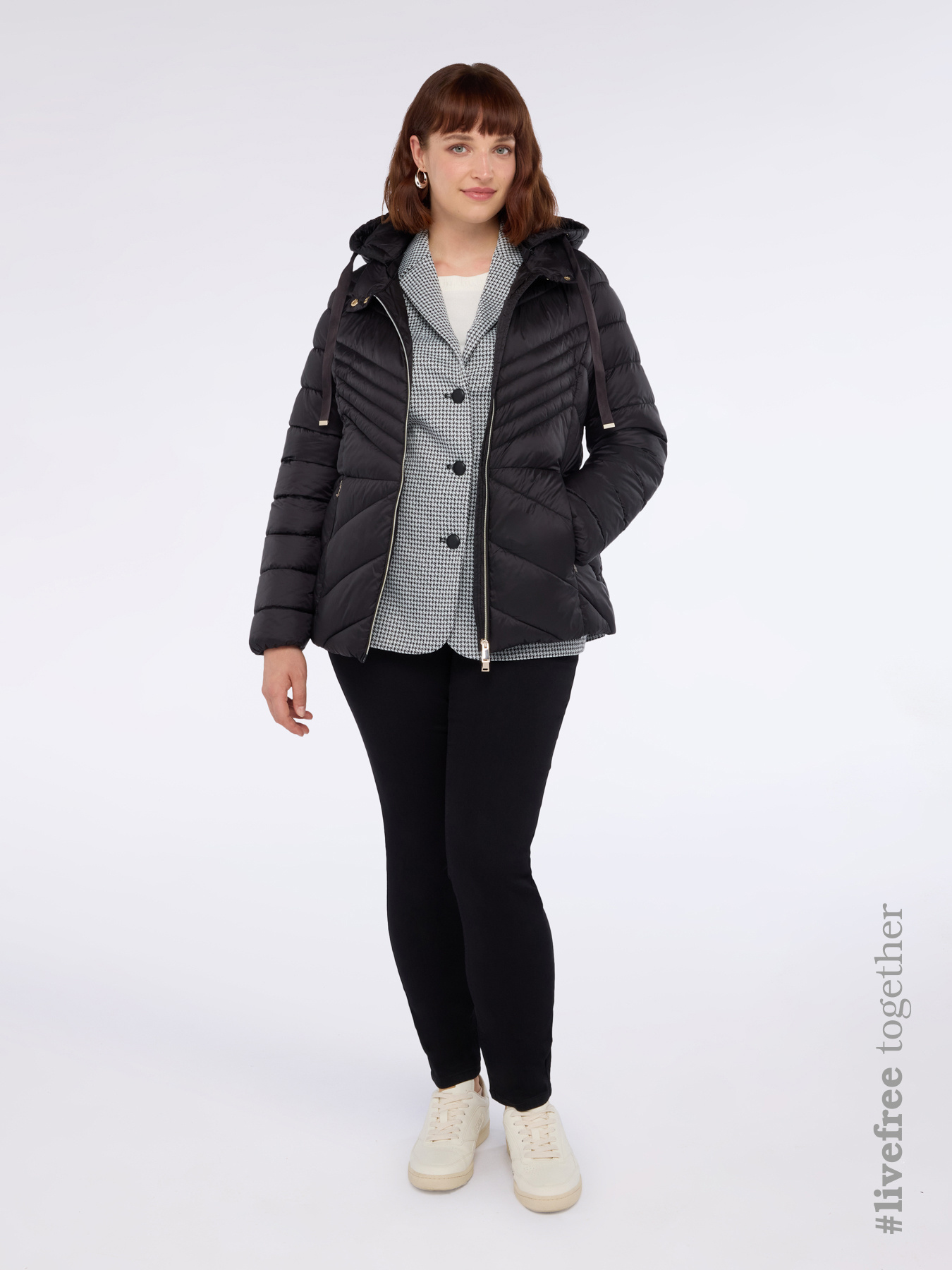 Quilted down jacket with chevron pattern and hood image number 0