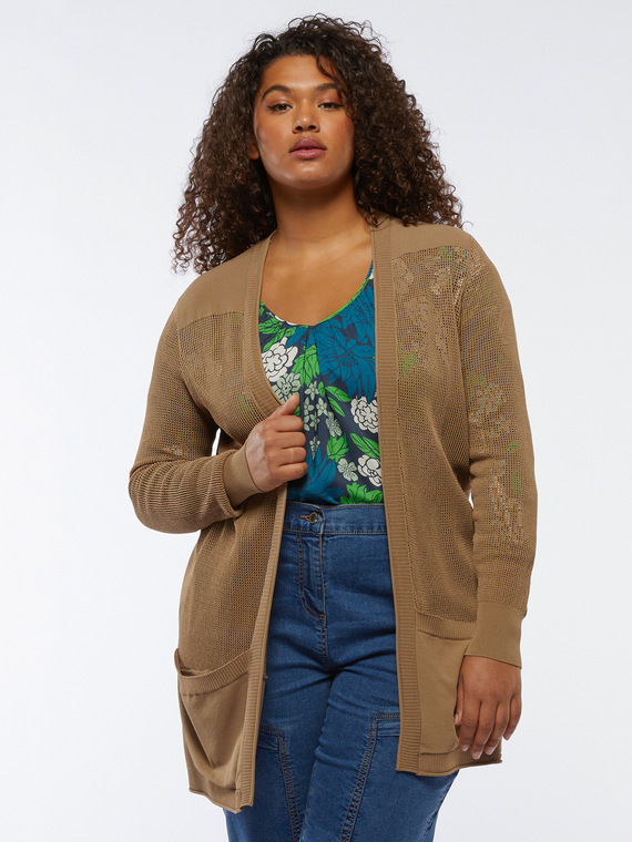 Cardigan with pockets and netted parts