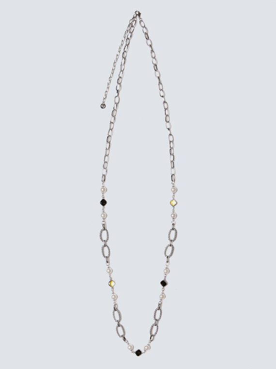 Lange Halskette mit Perlen und Strass