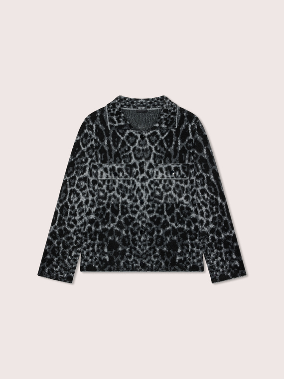 Knit jacket with animal print