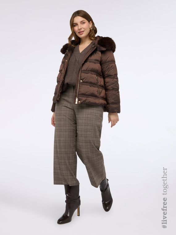 Down jacket with plush hood