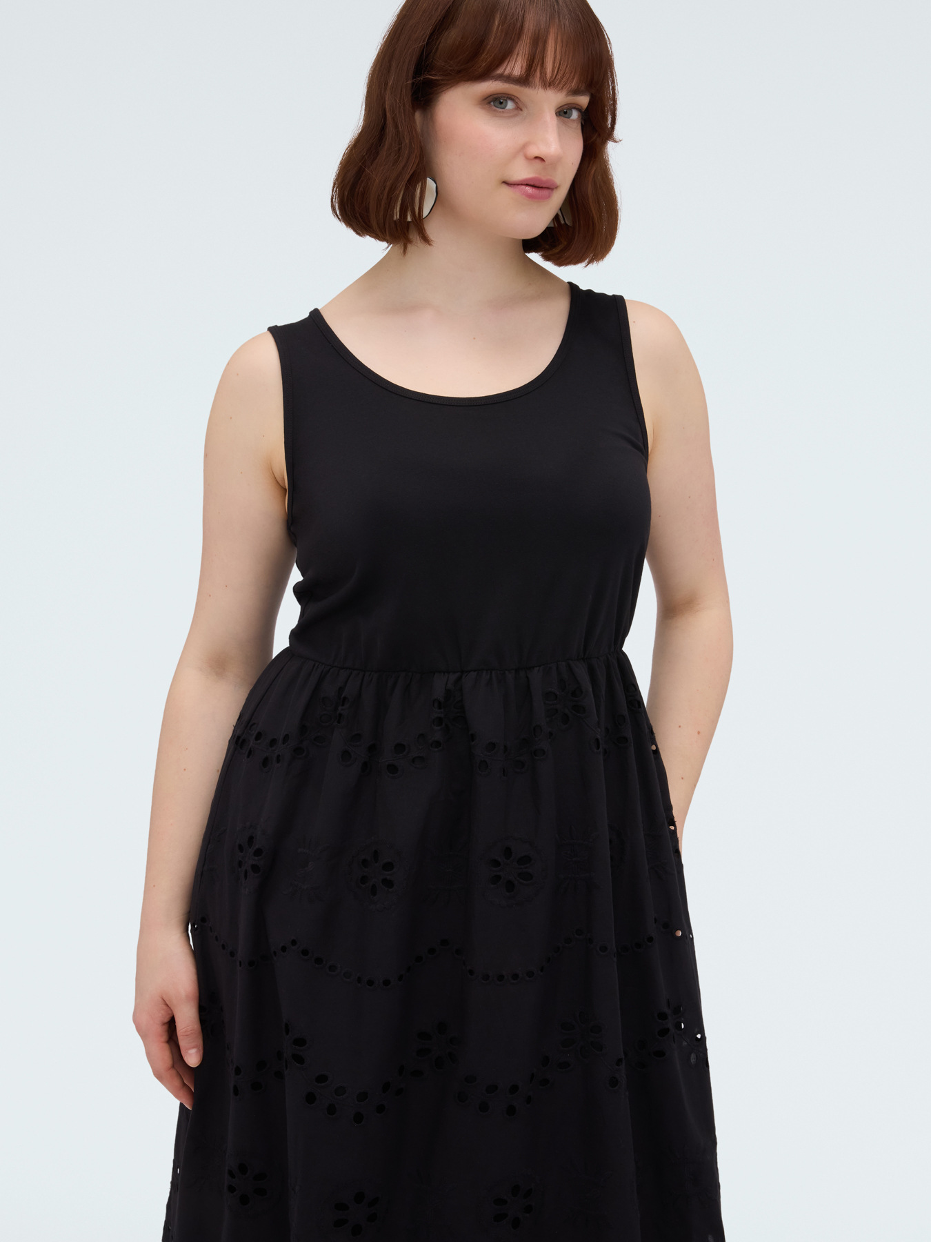 Long empire waist dress in broderie anglaise image number 3