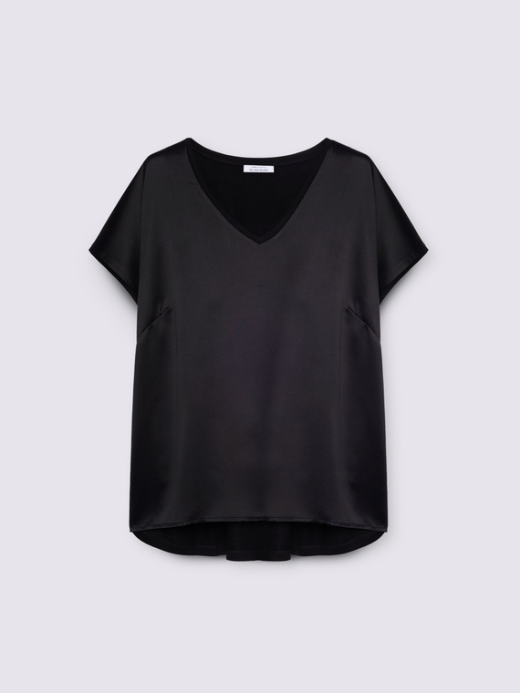 Two-material V-neck T-shirt