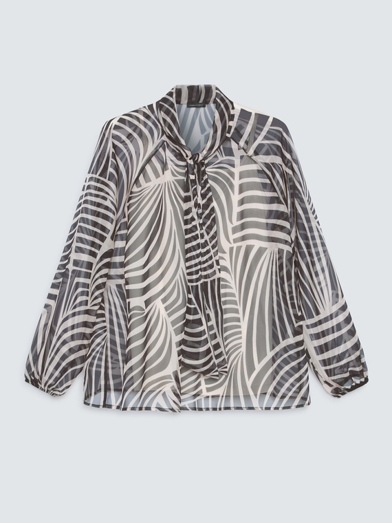 Blusa in georgette con stampa e fiocco