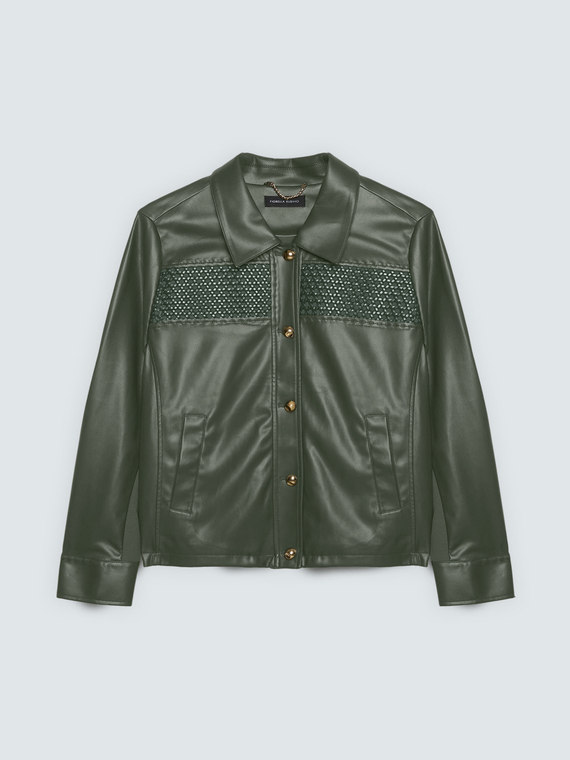Biker jacket with woven insert