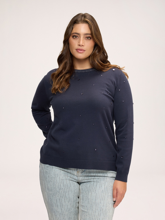 Maglia girocollo con applicazioni gioiello