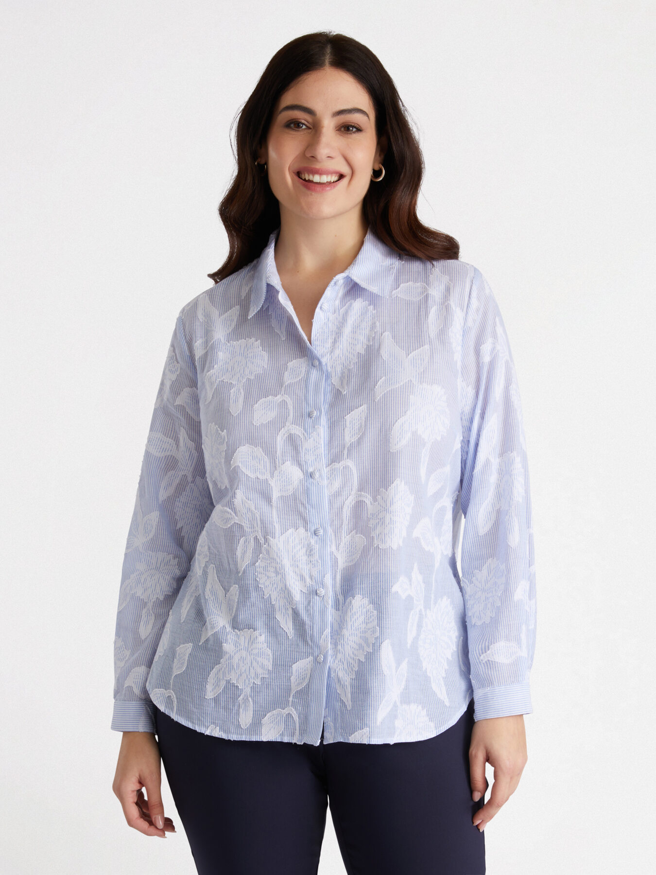 Striped shirt with floral pattern image number 3