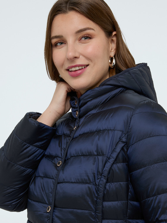 Quilted down jacket with removable hood