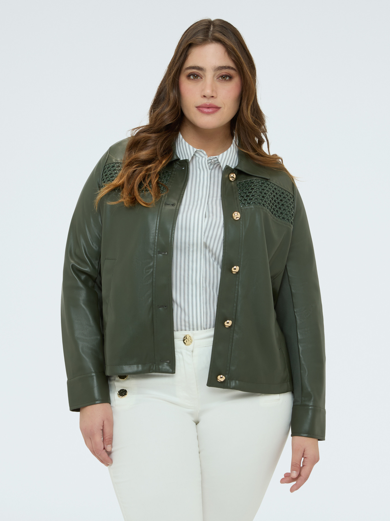 Biker jacket with woven insert image number 0