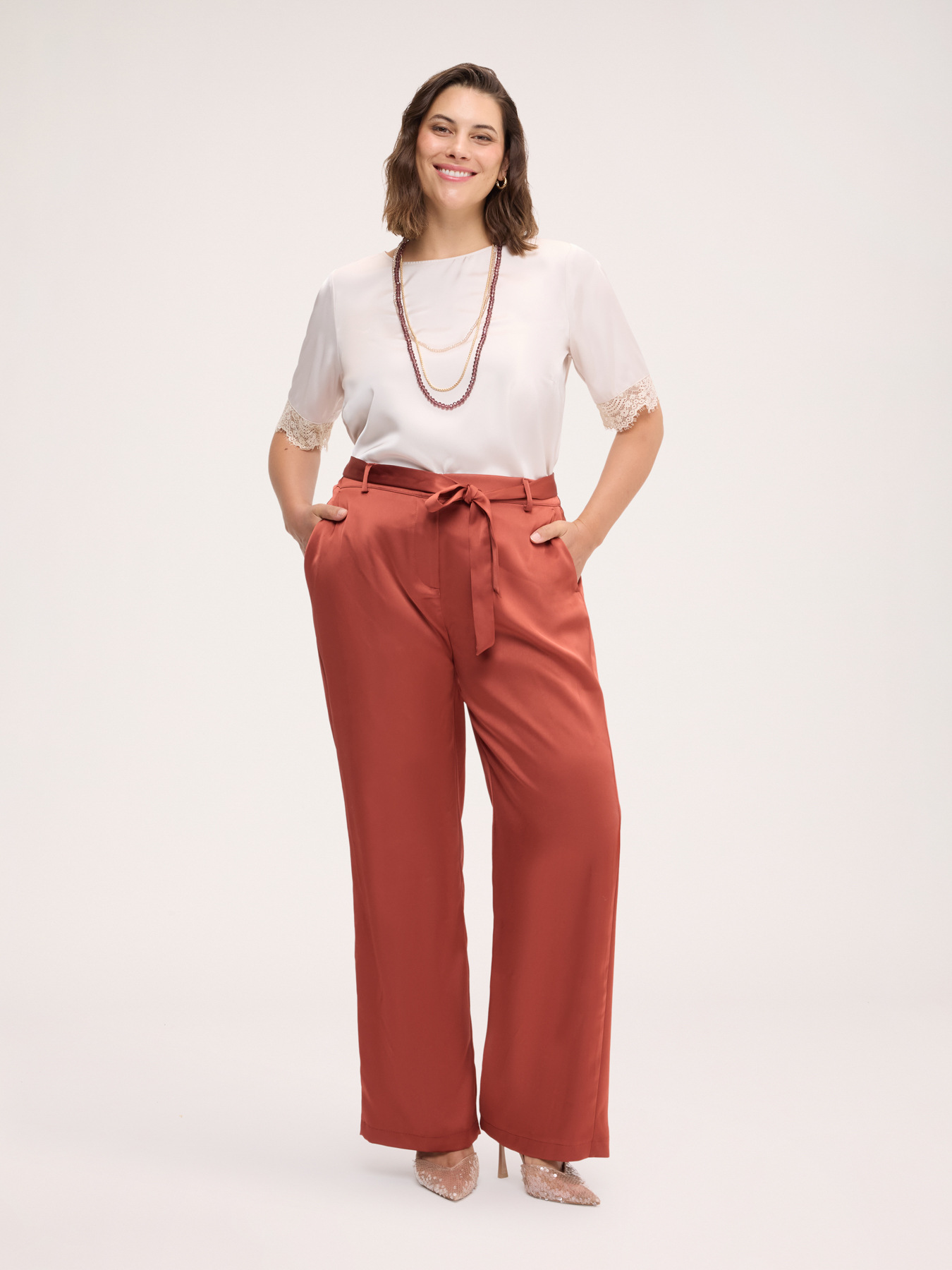 Satin blouse with lace edges image number 2