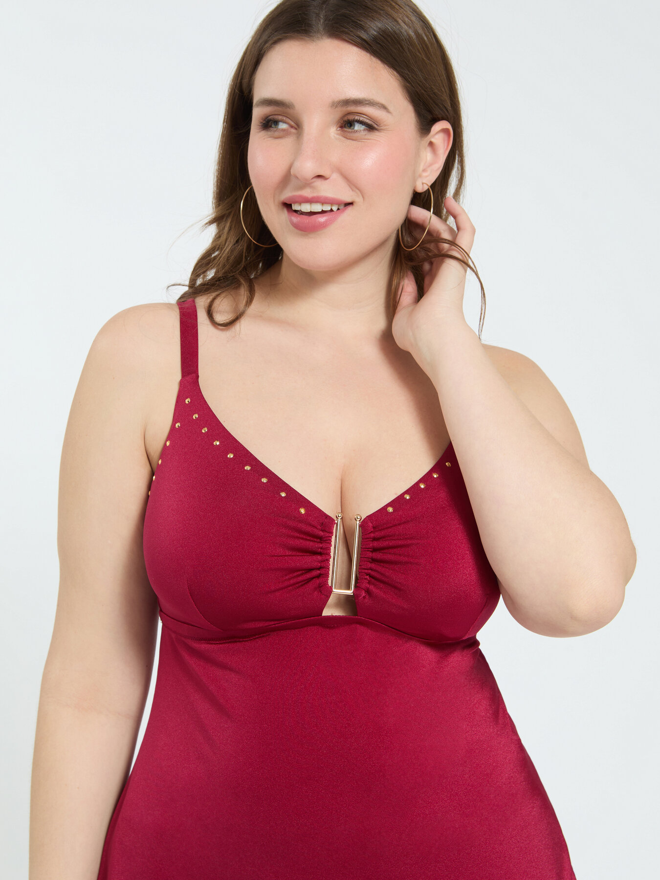 Top Tankini con motivo dorado y cut out image number 3