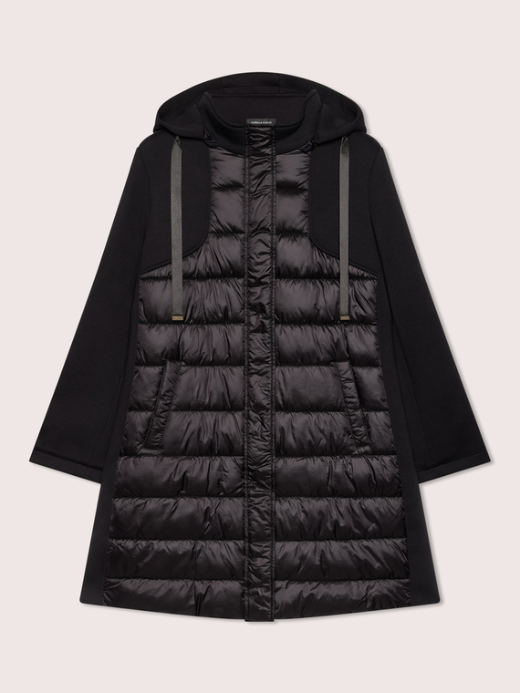 Bimaterial-Daunenjacke mit Kapuze
