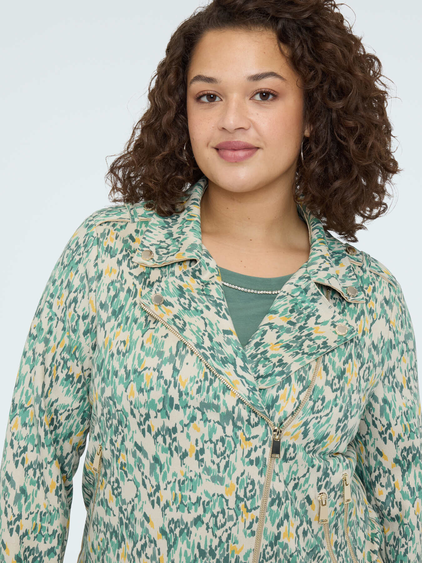 Biker jacket in printed soft touch fabric image number 3