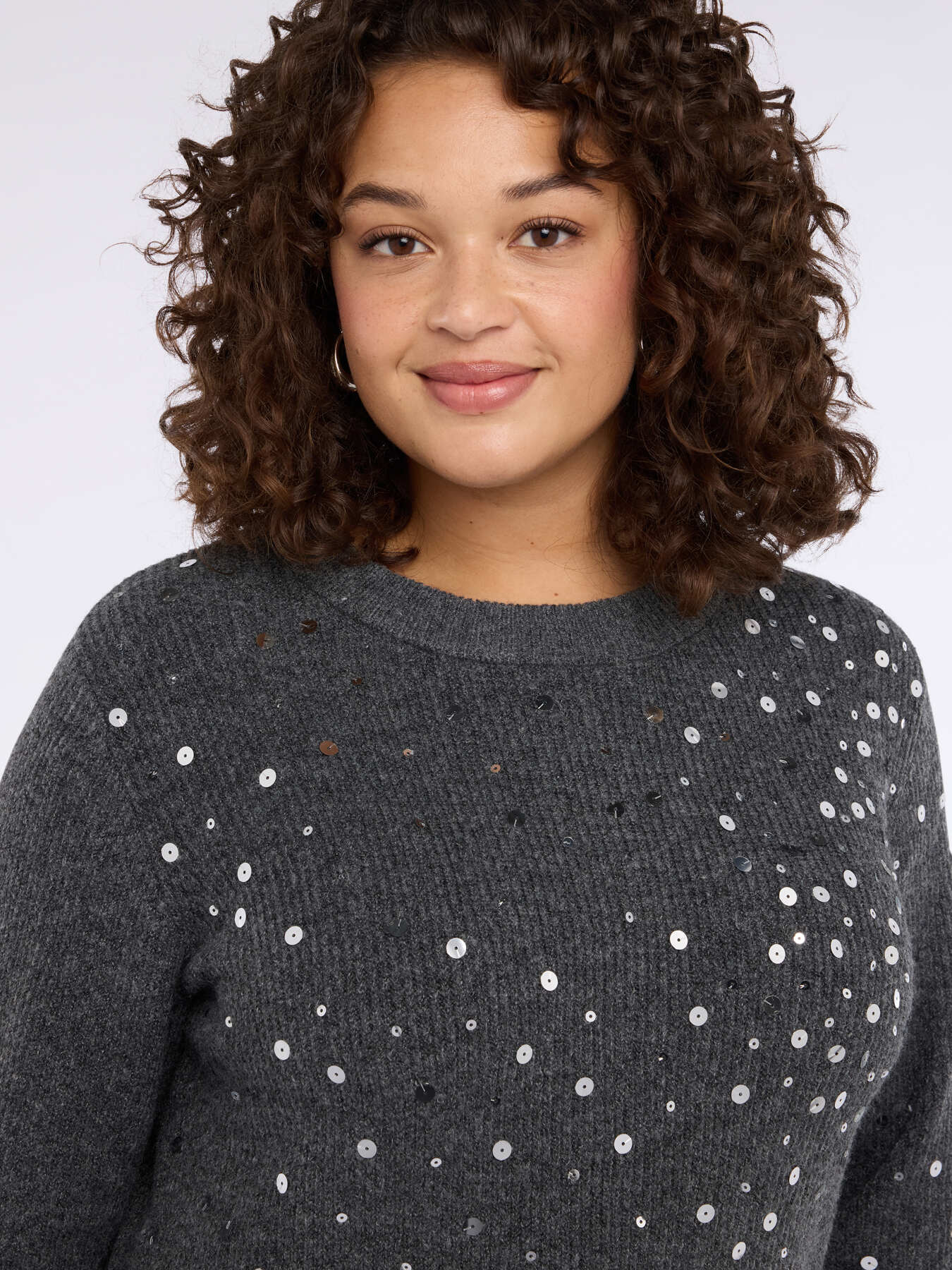 Crew neck sweater with all-over sequins image number 3