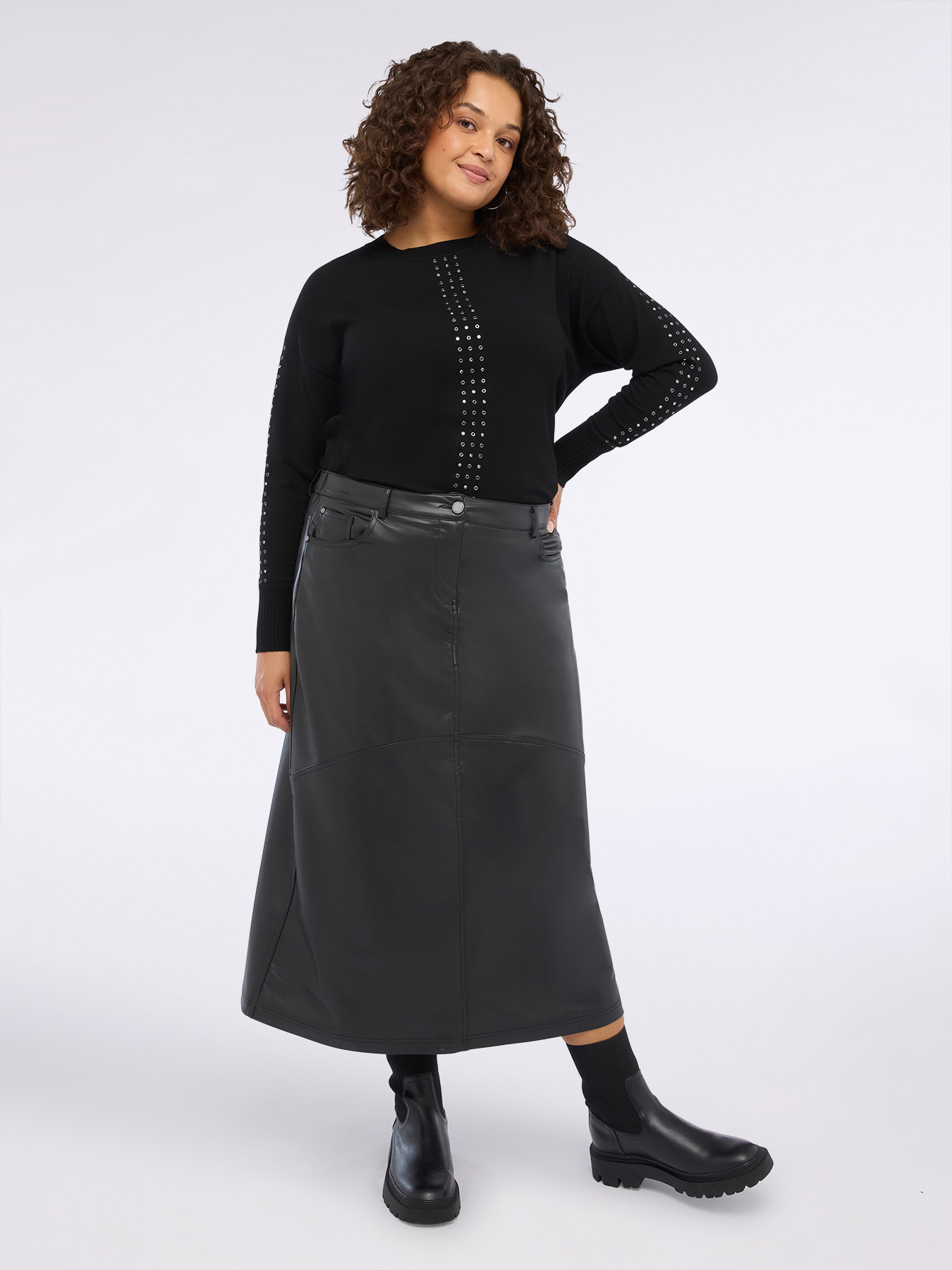 Long pencil skirt in coated fabric image number 3