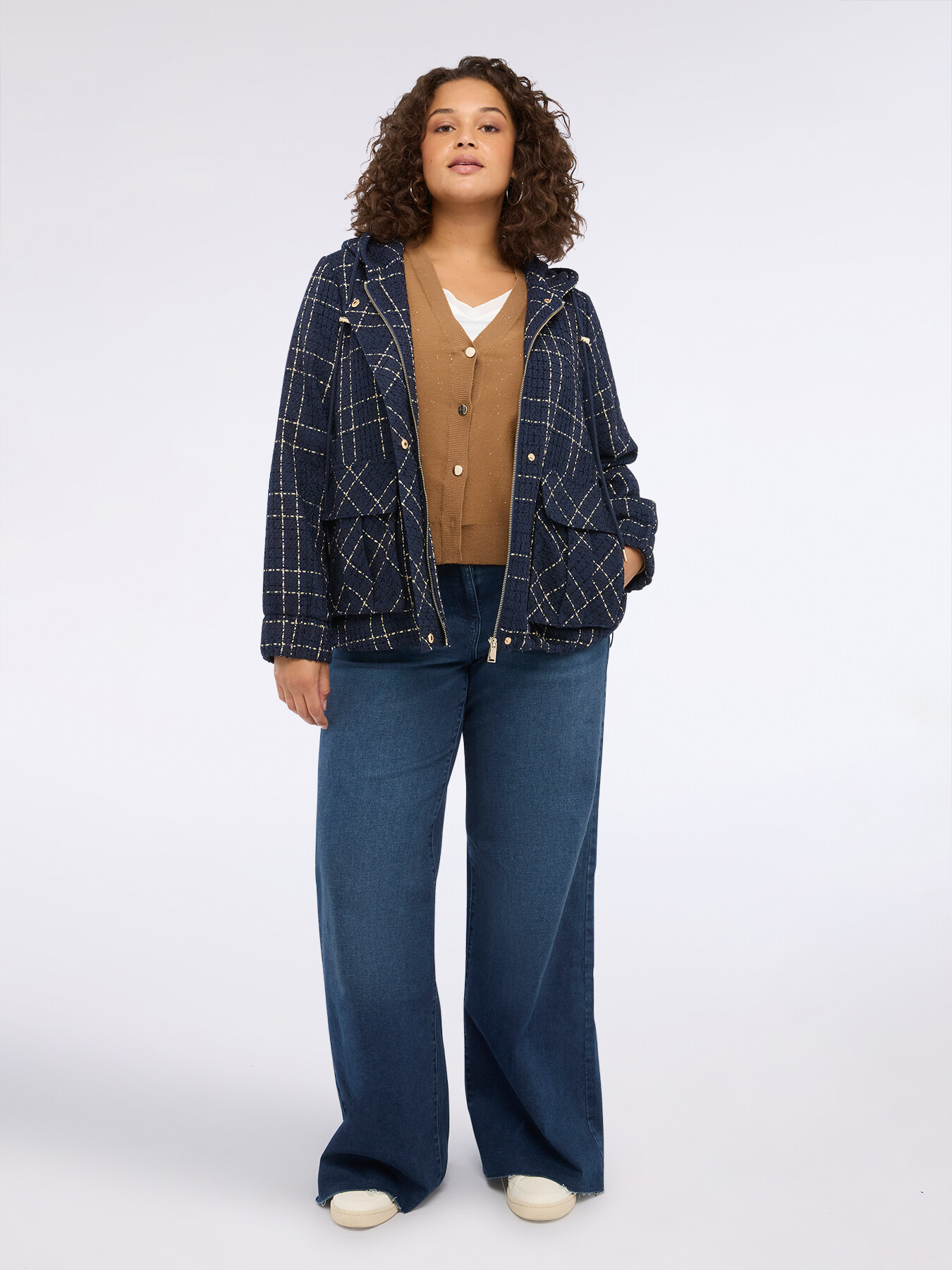 Chaqueta jacquard a cuadros con capucha image number 0