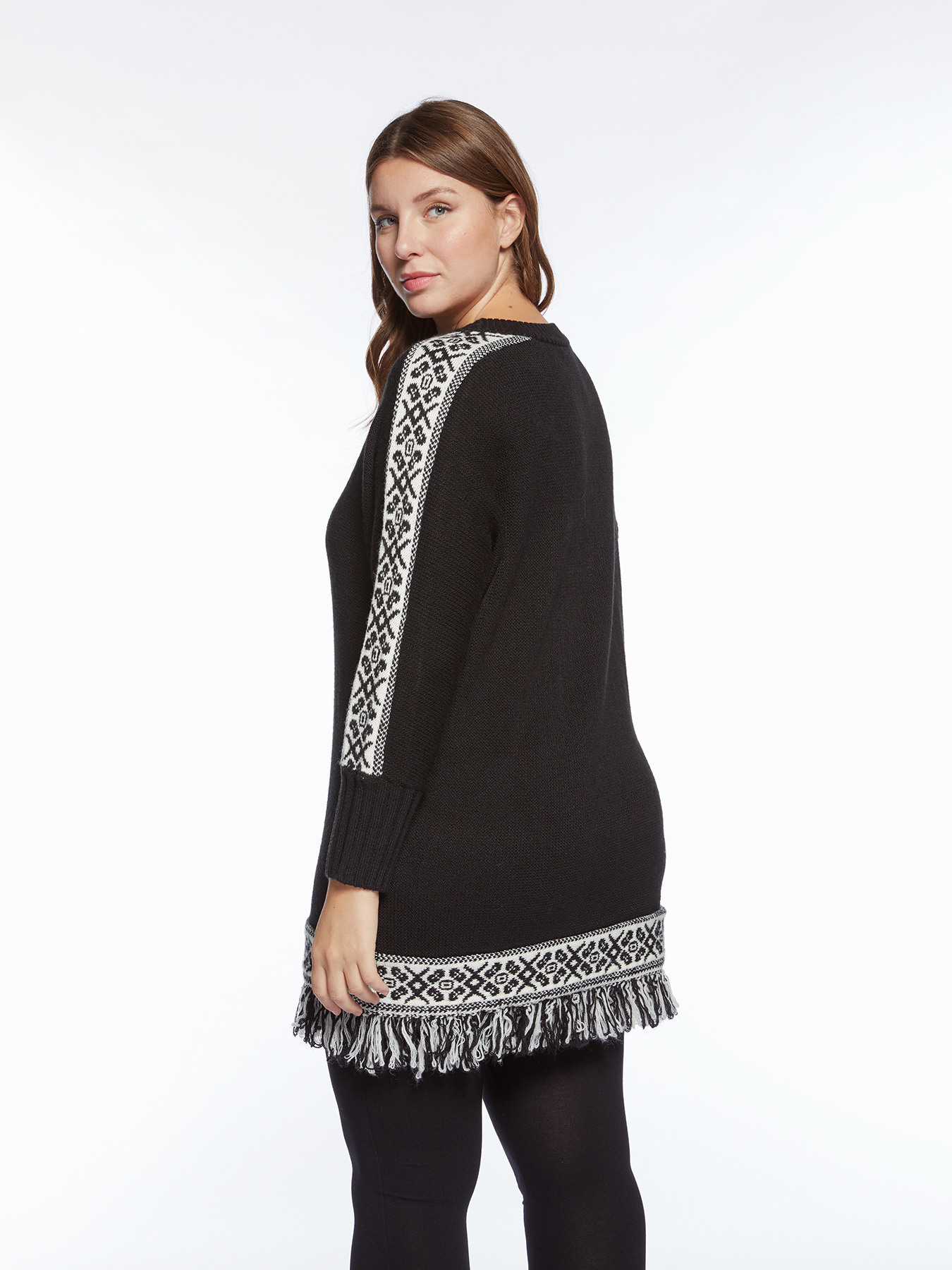 Jersey con flecos y bordes de jacquard image number 1