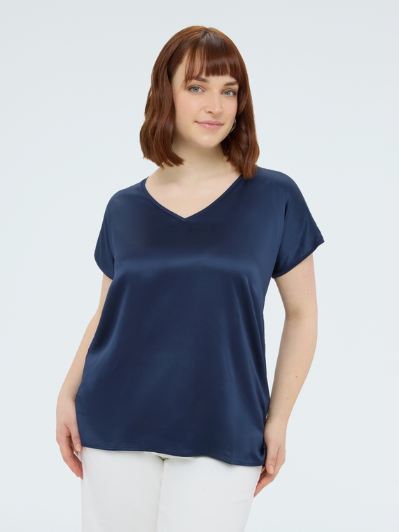 Two-material V-neck T-shirt